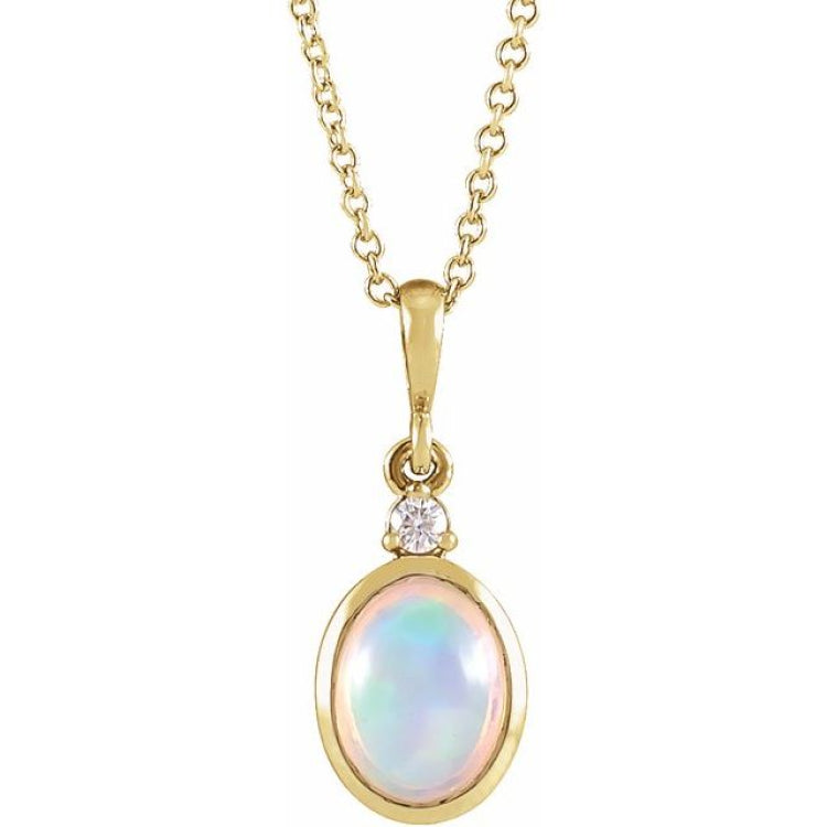 14K Yellow Gold 6x4 mm Natural Ethiopian Opal & .015 CT Natural Diamond 16-18" Necklace