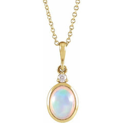14K Yellow Gold 6x4 mm Natural Ethiopian Opal & .015 CT Natural Diamond 16-18" Necklace