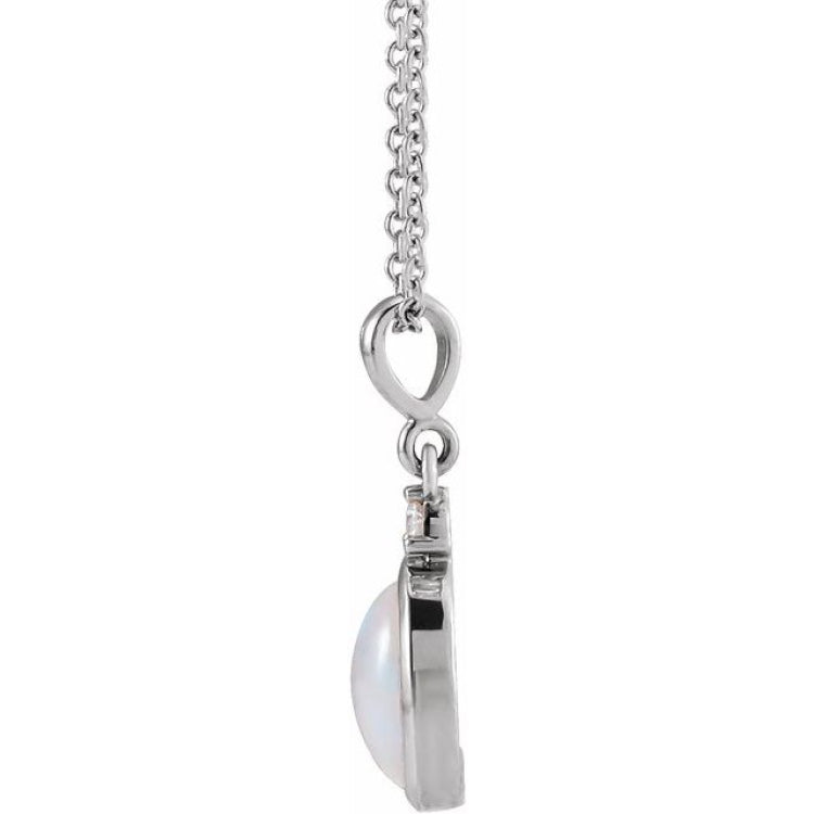 14K White Gold 6x4 mm Natural Ethiopian Opal & .015 CT Natural Diamond 16-18" Necklace