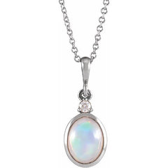 Sterling Silver 6x4 mm Natural Ethiopian Opal & .015 CT Natural Diamond 16-18" Necklace