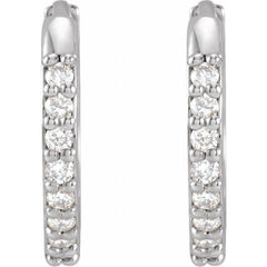 Platinum 1/8 CTW Natural Diamond Hinged 12.5 mm Hoop Earrings