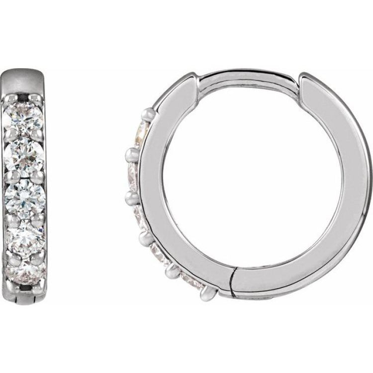 Sterling Silver .08 CTW Natural Diamond Hinged 10 mm Hoop Earrings