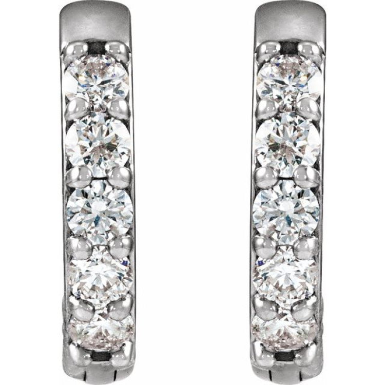 Sterling Silver .08 CTW Natural Diamond Hinged 10 mm Hoop Earrings