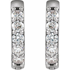 14K White Gold .08 CTW Natural Diamond Hinged 10 mm Hoop Earrings