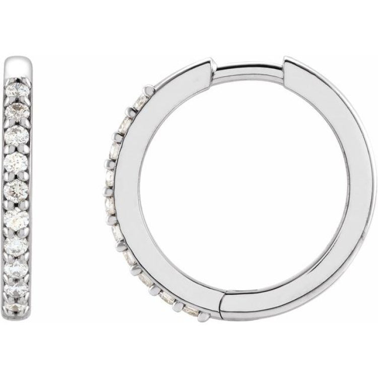 Sterling Silver 1/6 CTW Natural Diamond Hinged 15 mm Hoop Earrings