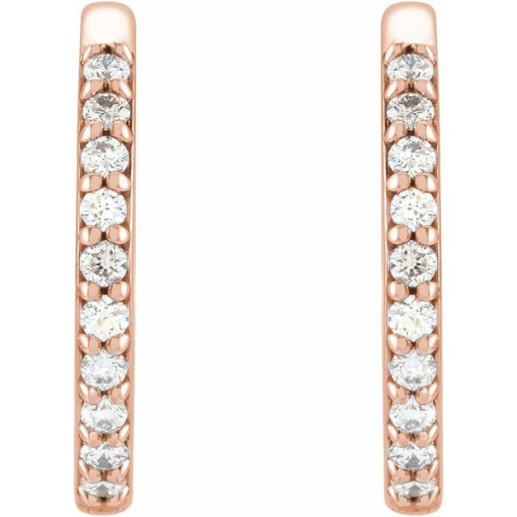 14K Rose Gold 1/6 CTW Natural Diamond Hinged 15 mm Hoop Earrings