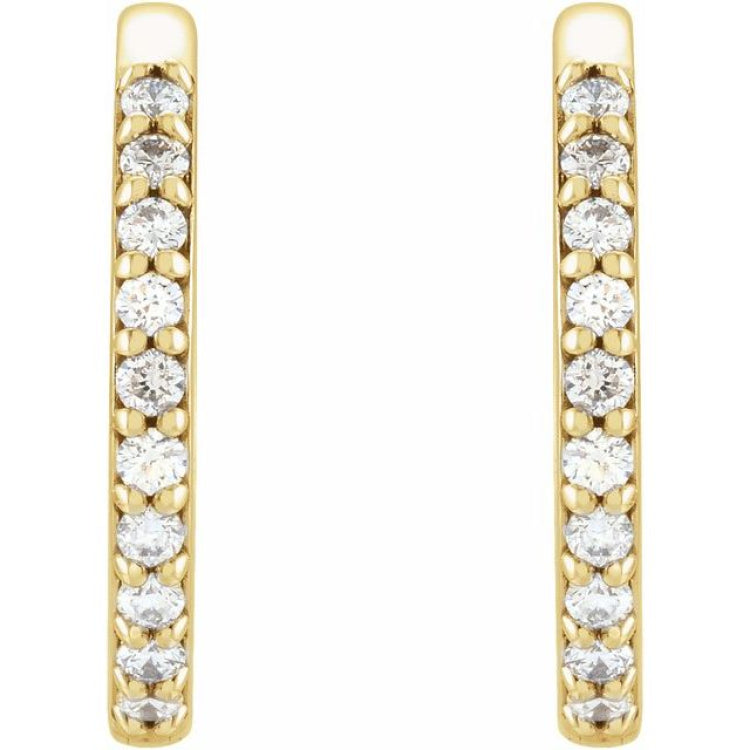 14K Yellow Gold 1/6 CTW Natural Diamond Hinged 15 mm Hoop Earrings