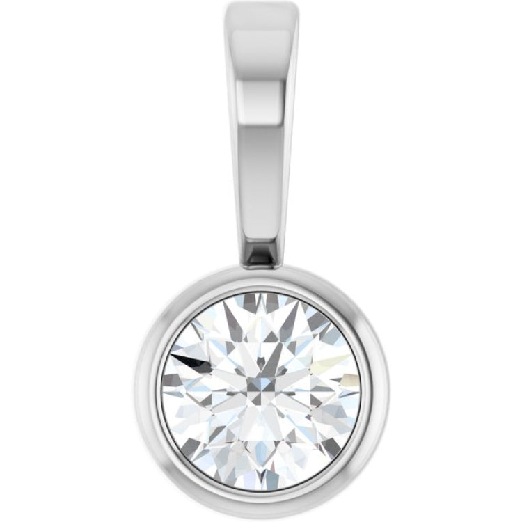 14K White Gold .06 CT Natural Diamond Bezel-Set Solitaire Pendant