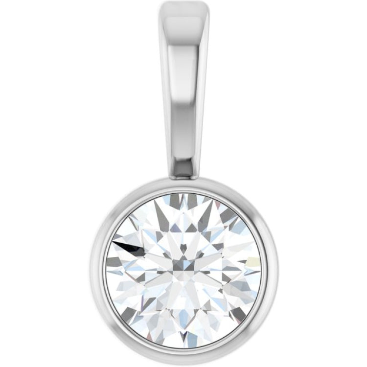 14K White Gold 1/6 CT Natural Diamond Bezel-Set Solitaire Pendant
