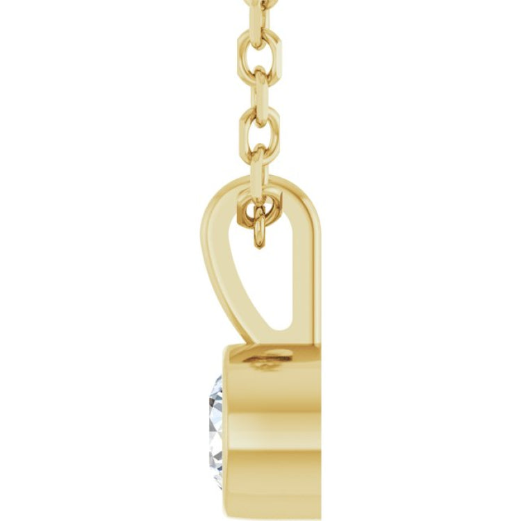 14K Yellow Gold 1/10 CT Natural Diamond Bezel-Set Solitaire 16-18" Necklace