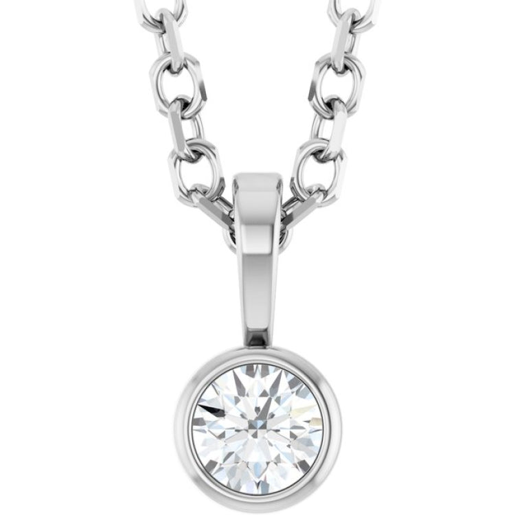 Platinum .06 CT Natural Diamond Bezel-Set Solitaire 16-18" Necklace