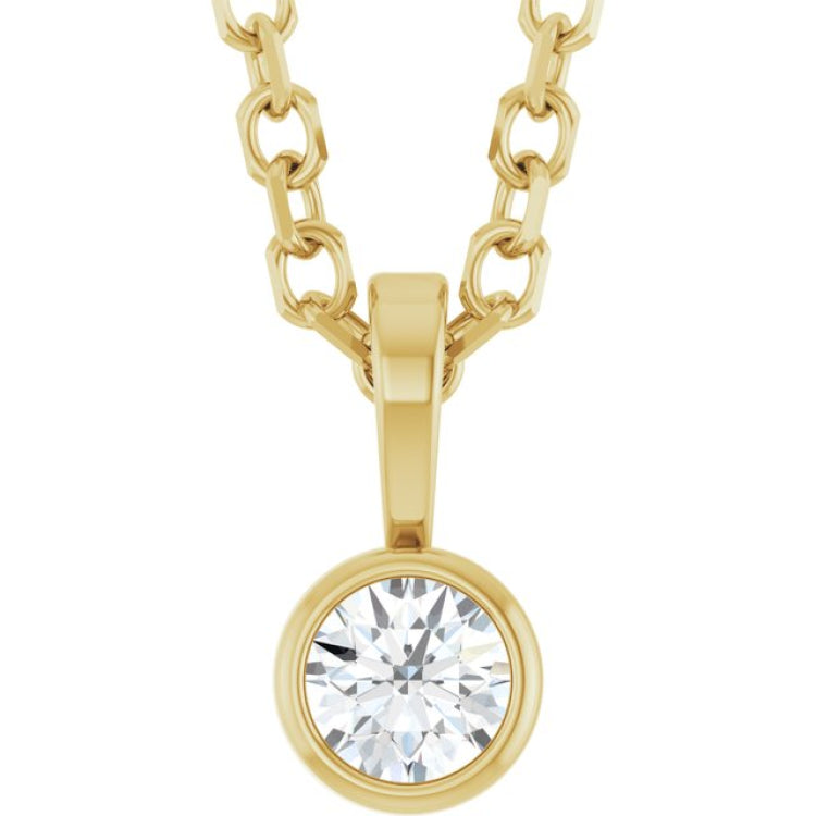 14K Yellow Gold .06 CT Natural Diamond Bezel-Set Solitaire 16-18" Necklace