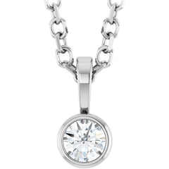 14K White Gold .06 CT Natural Diamond Bezel-Set Solitaire 16-18" Necklace