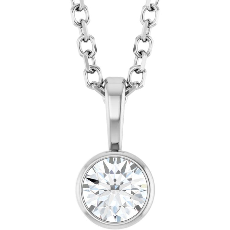 Platinum 1/6 CT Natural Diamond Bezel-Set Solitaire 16-18" Necklace