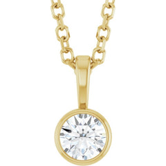 14K Yellow Gold 1/6 CT Natural Diamond Bezel-Set Solitaire 16-18" Necklace