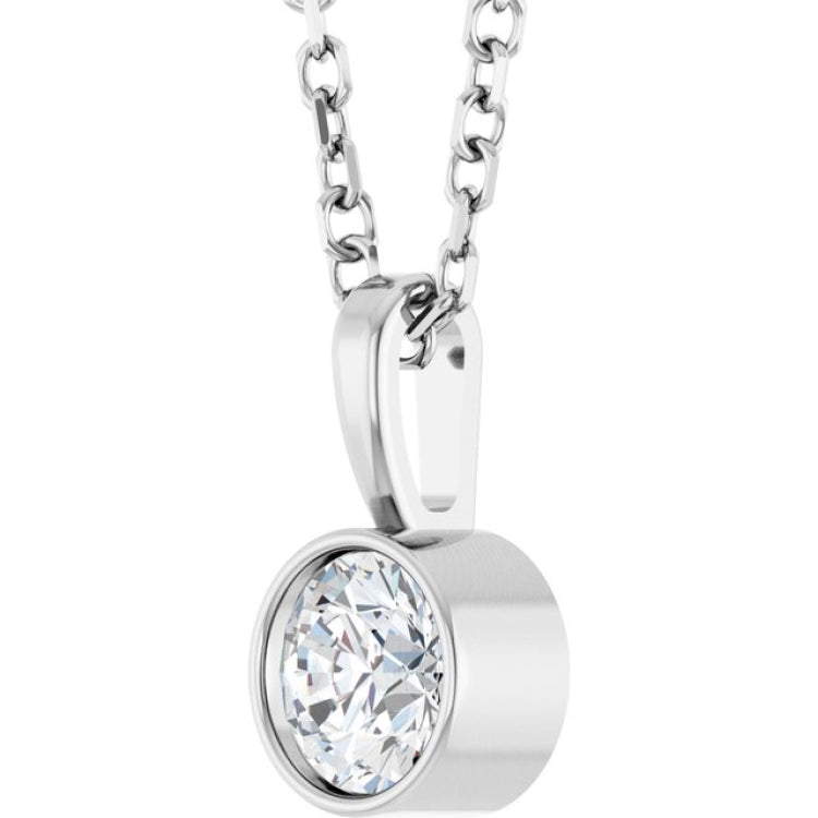 Platinum 1/4 CT Natural Diamond Bezel-Set Solitaire 16-18" Necklace