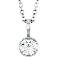 Sterling Silver 1/4 CT Natural Diamond Bezel-Set Solitaire 16-18" Necklace