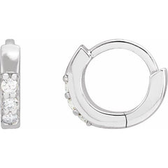 14K White Gold .05 CTW Natural Diamond Hinged 8 mm Hoop Earrings