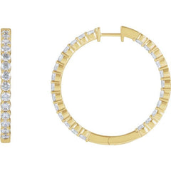 14K Yellow Gold 4 CTW Lab-Grown Diamond Inside-Outside Hinged 36 mm Hoop Earrings