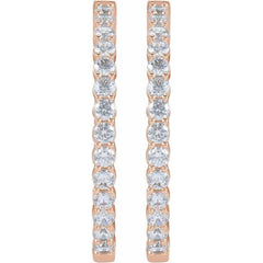 14K Rose Gold 4 CTW Lab-Grown Diamond Inside-Outside Hinged 36 mm Hoop Earrings