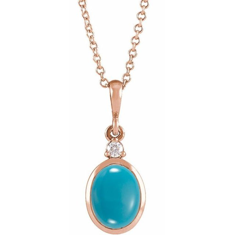14K Rose Gold 8x6 mm Natural Turquoise & .03 CT Natural Diamond 16-18" Necklace