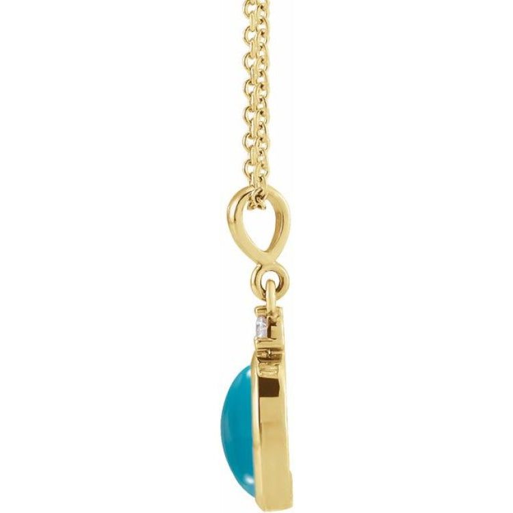 14K Yellow Gold 8x6 mm Natural Turquoise & .03 CT Natural Diamond 16-18" Necklace