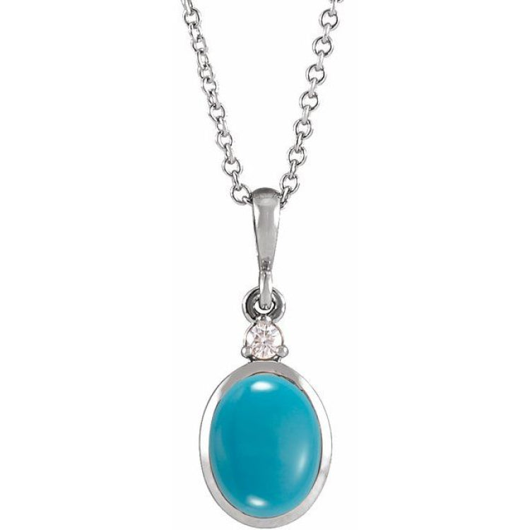 Sterling Silver 8x6 mm Natural Turquoise & .03 CT Natural Diamond 16-18" Necklace