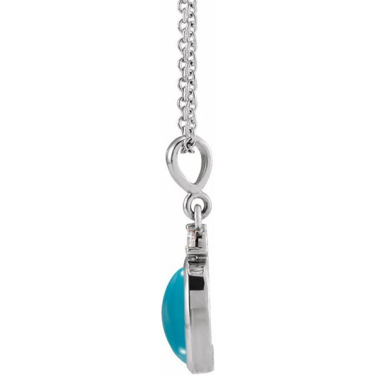 Sterling Silver 8x6 mm Natural Turquoise & .03 CT Natural Diamond 16-18" Necklace