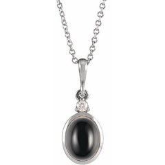 Sterling Silver 6x4 mm Natural Black Onyx & .015 CT Natural Diamond 16-18" Necklace