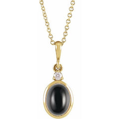 14K Yellow Gold 8x6 mm Natural Black Onyx & .03 CT Natural Diamond 16-18" Necklace