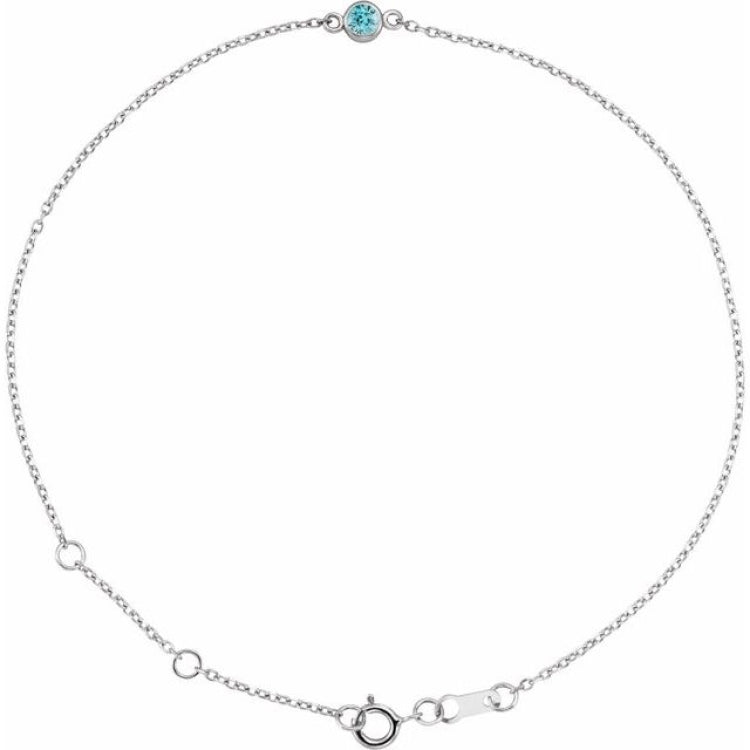 Sterling Silver Natural Blue Zircon Bezel-Set Solitaire 6 1/2-7 1/2" Bracelet