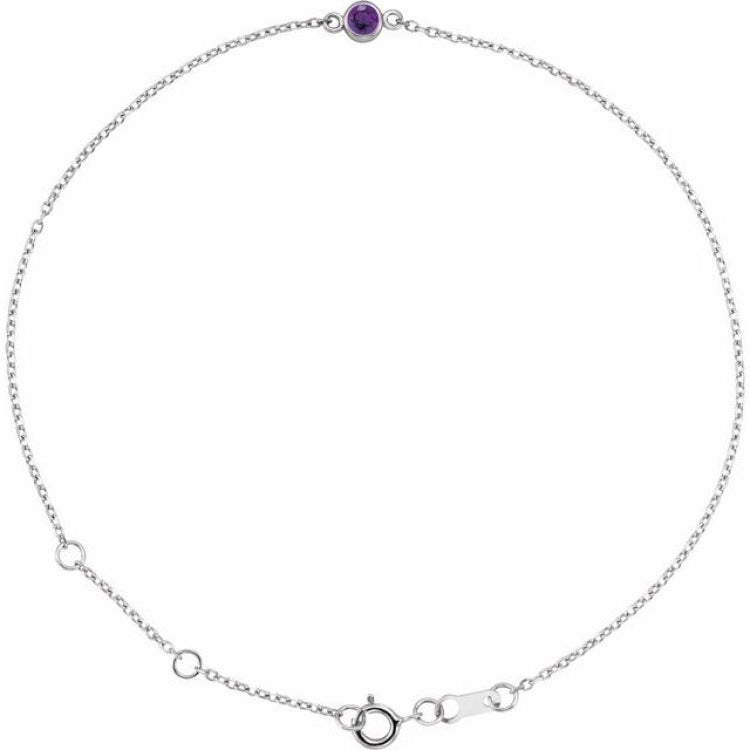 Platinum Natural Amethyst Bezel-Set Solitaire 6 1/2-7 1/2" Bracelet