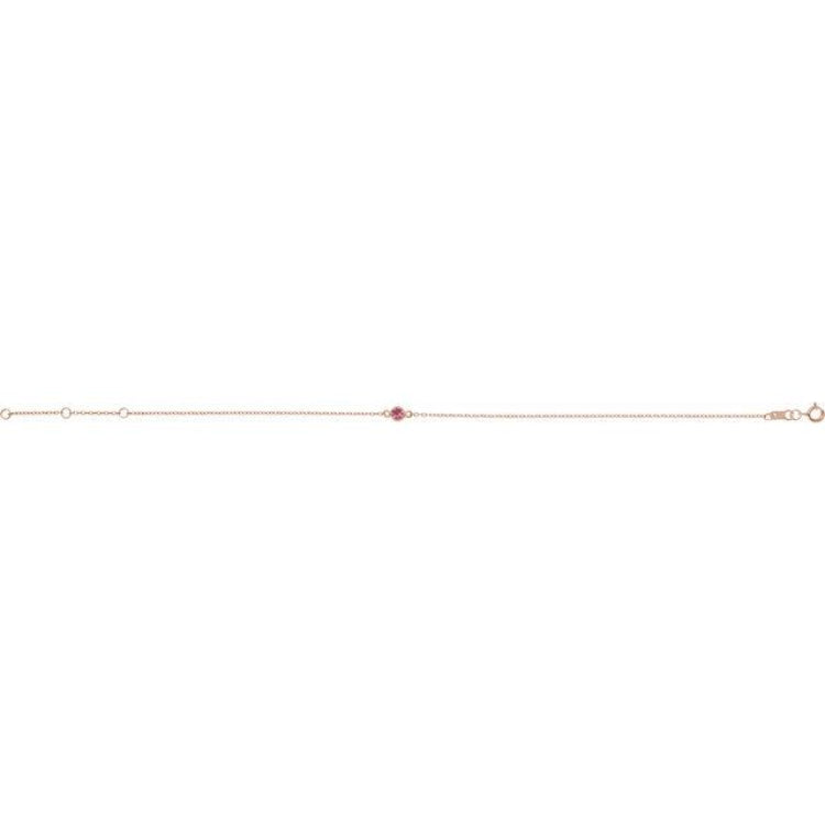 14K Rose Gold Natural Pink Tourmaline Bezel-Set Solitaire 6 1/2-7 1/2" Bracelet