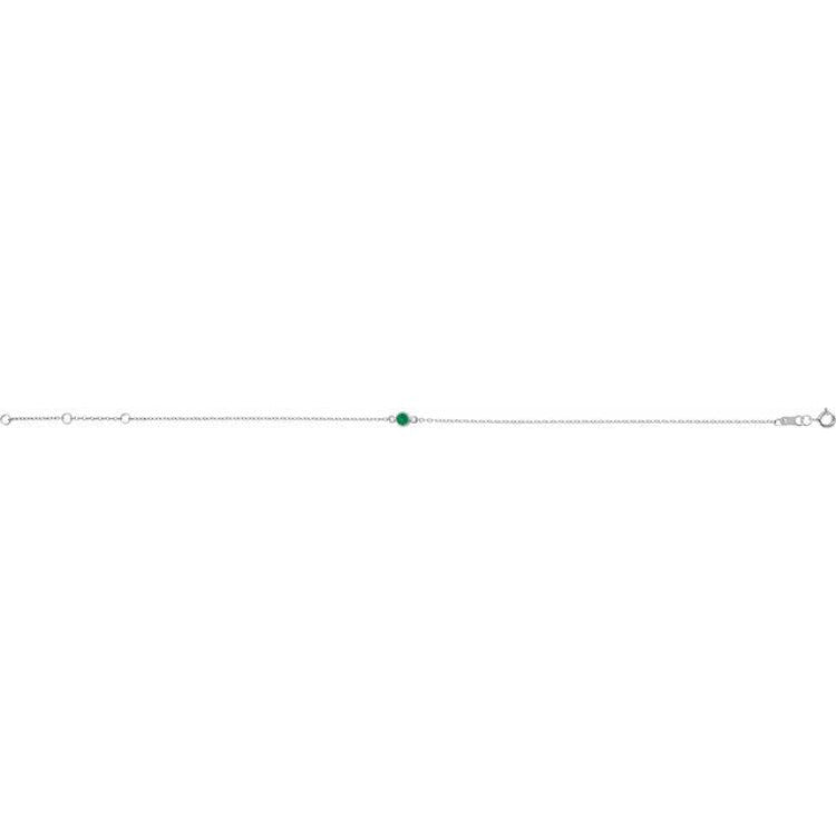 14K White Gold Natural Emerald Bezel-Set Solitaire 6 1/2-7 1/2" Bracelet