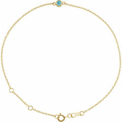 14K Yellow Gold Natural Blue Zircon Bezel-Set Solitaire 6 1/2-7 1/2" Bracelet
