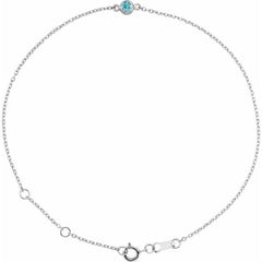 14K White Gold Natural Blue Zircon Bezel-Set Solitaire 6 1/2-7 1/2" Bracelet