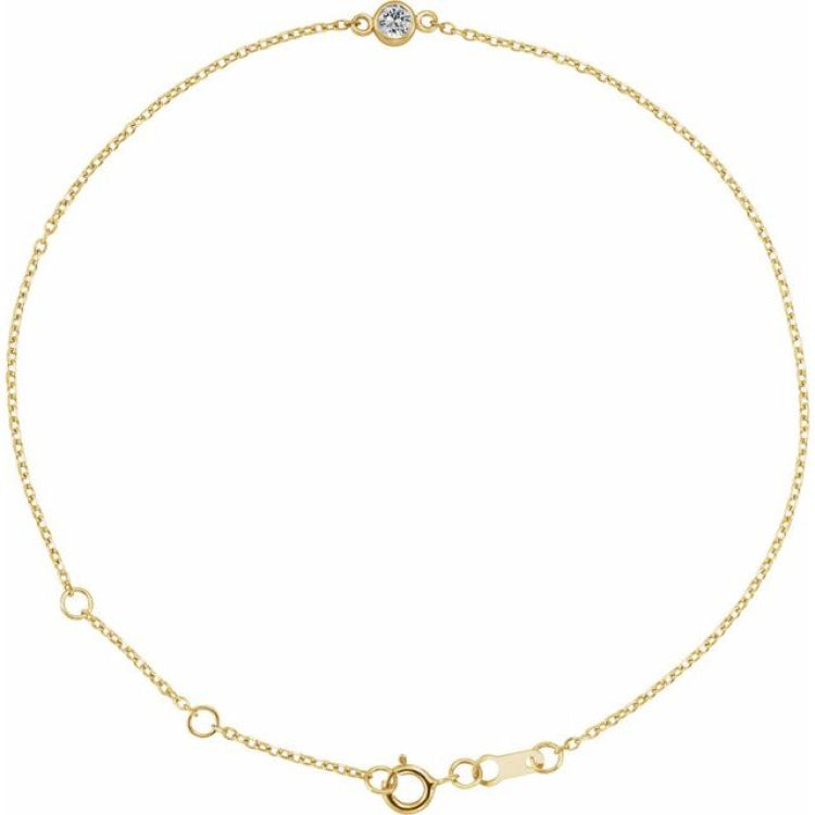 14K Yellow Gold Natural White Sapphire Bezel-Set Solitaire 6 1/2-7 1/2" Bracelet