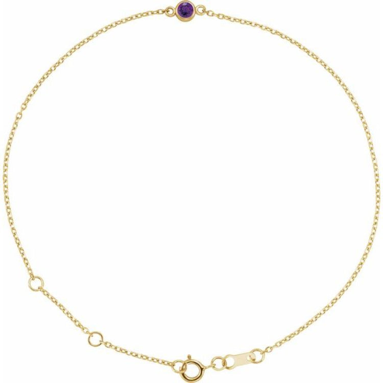 14K Yellow Gold Natural Amethyst Bezel-Set Solitaire 6 1/2-7 1/2" Bracelet