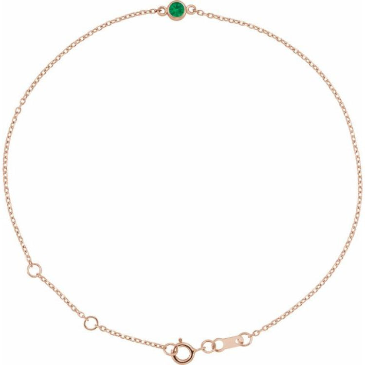 14K Rose Gold Natural Emerald Bezel-Set Solitaire 6 1/2-7 1/2" Bracelet