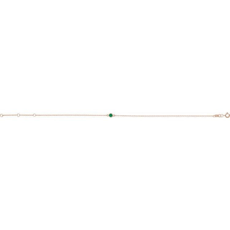14K Rose Gold Natural Emerald Bezel-Set Solitaire 6 1/2-7 1/2" Bracelet