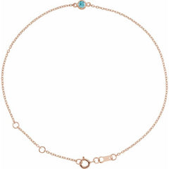 14K Rose Gold Natural Blue Zircon Bezel-Set Solitaire 6 1/2-7 1/2" Bracelet