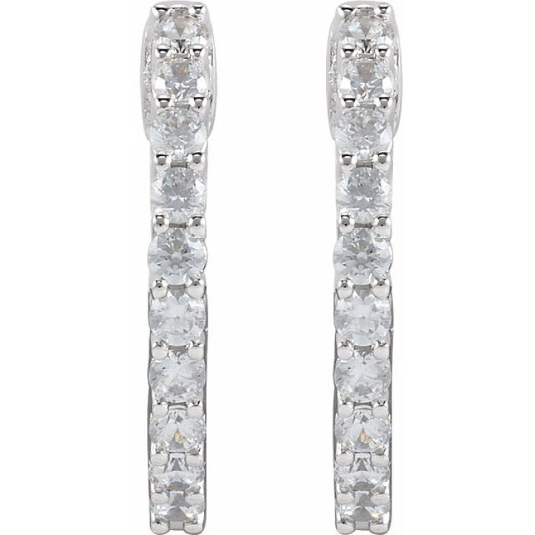 14K White Gold 1/2 CTW Lab-Grown Diamond Inside-Outside Hinged 14.5 mm Hoop Earrings