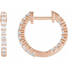 14K Rose Gold 1/2 CTW Lab-Grown Diamond Inside-Outside Hinged 14.5 mm Hoop Earrings