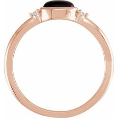 14K Rose Gold 6x4 mm Round Natural Black Onyx & .03 CTW Natural Diamond Ring