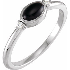 Sterling Silver 6x4 mm Round Natural Black Onyx & .03 CTW Natural Diamond Ring