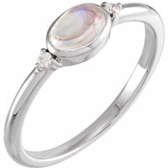 14K White Gold Natural Rainbow Moonstone & .03 CTW Natural Diamond Ring