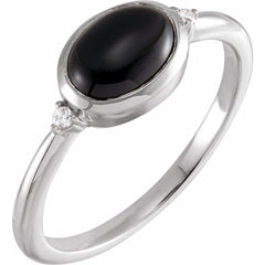 Platinum 8x6 mm Round Natural Black Onyx & .03 CTW Natural Diamond Ring