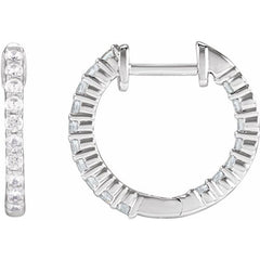 14K White Gold 1/2 CTW Natural Diamond Inside-Outside Hinged 14.5 mm Hoop Earrings