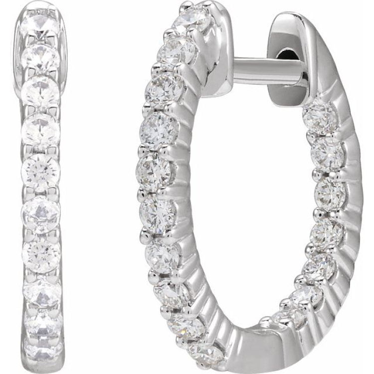 14K White Gold 1/2 CTW Natural Diamond Inside-Outside Hinged 14.5 mm Hoop Earrings