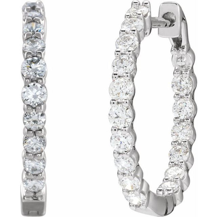 14K White Gold 1 CTW Natural Diamond Inside-Outside Hinged 19.3 mm Hoop Earrings